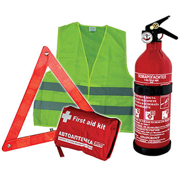 АВТО-Комплект Прахов ПОЖАРОГ.1кг+Жилет.+Аптечка+Триъгълник